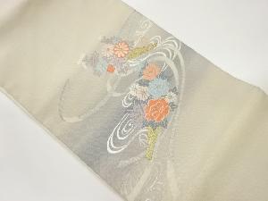 綴れ流水に菊・牡丹・花束模様刺繍名古屋帯